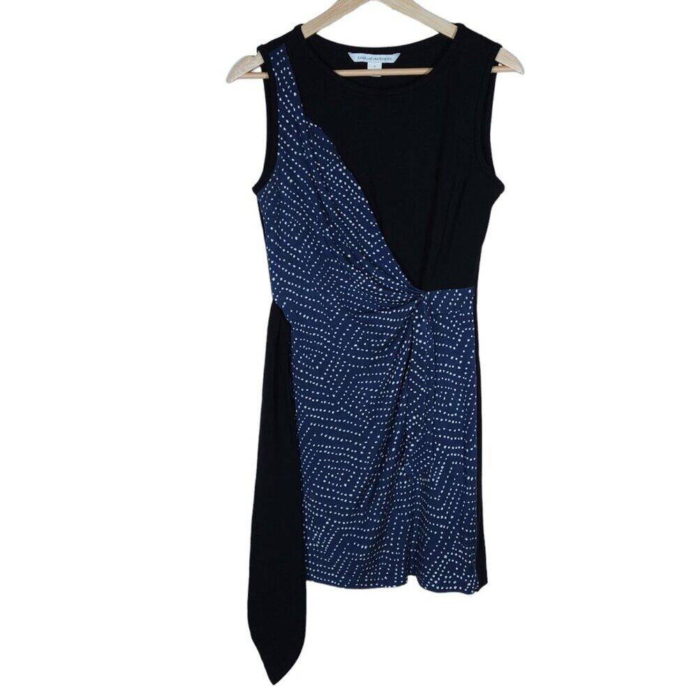 Diane von Furstenberg DVF Womens Dress 4 Black Blue Polka Dot Sleeveless Classy